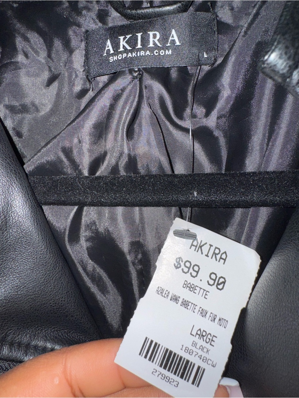 AKIRA x Azalea Wang Black Leather Moto Jacket with Plush Fur-Trimmed Sleeves - Picture 5 of 5